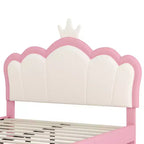 Cream & Pink Crown Headboard Platform Bed, Full Size, 1-Person (Kids)