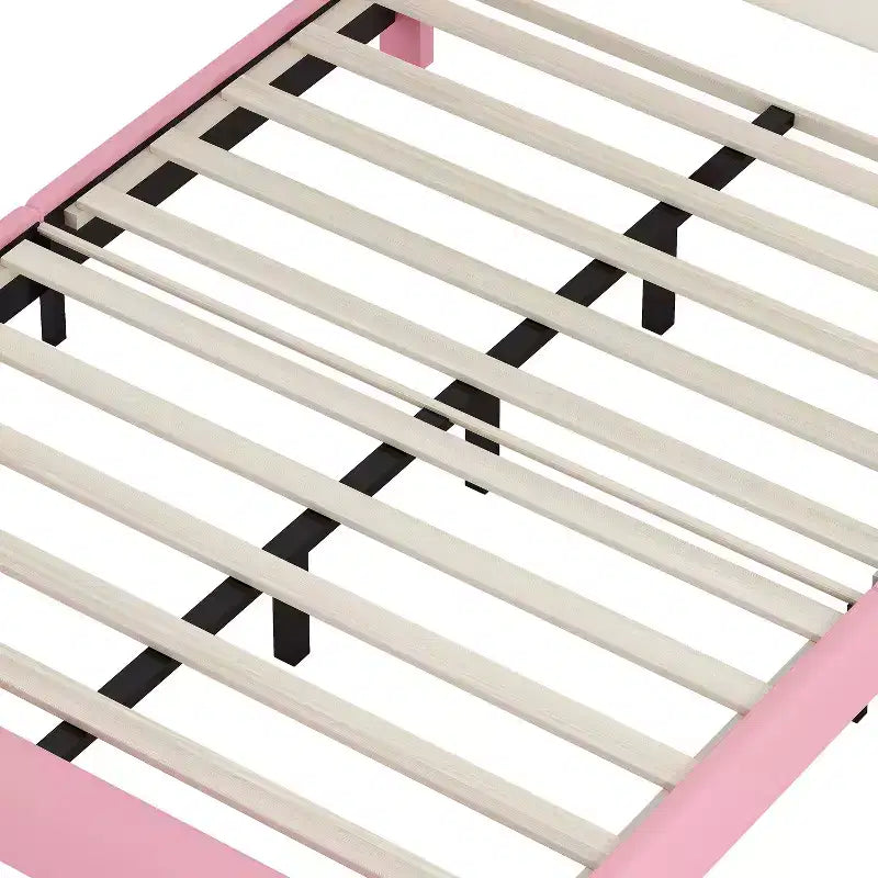 Cream & Pink Crown Headboard Platform Bed, Full Size, 1-Person (Kids)