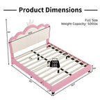 Cream & Pink Crown Headboard Platform Bed, Full Size, 1-Person (Kids)