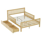 Natural Wood Full Platform Bed with Guardrails & 2 Storage Drawers, 1-Person