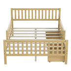Natural Wood Full Platform Bed with Guardrails & 2 Storage Drawers, 1-Person