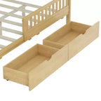 Natural Wood Full Platform Bed with Guardrails & 2 Storage Drawers, 1-Person