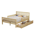 Natural Wood Full Platform Bed with Guardrails & 2 Storage Drawers, 1-Person