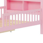 Pink Twin Platform Bed with Storage Headboard, Under-Bed Drawers and Guardrails, Single