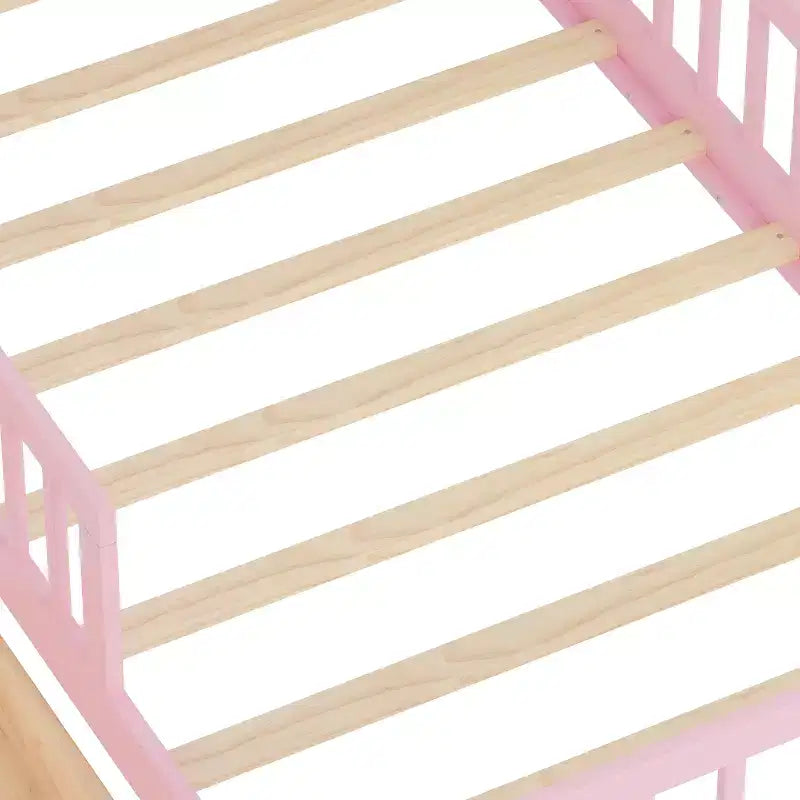 Pink Twin Platform Bed with Storage Headboard, Under-Bed Drawers and Guardrails, Single
