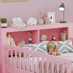 Pink Twin Platform Bed with Storage Headboard, Under-Bed Drawers and Guardrails, Single
