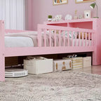Pink Twin Platform Bed with Storage Headboard, Under-Bed Drawers and Guardrails, Single