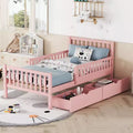 Twin Wood Platform Bed with Guardrails and 2 Storage Drawers, Pink