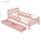 Pink Twin Platform Bed with Guardrails & 2 Storage Drawers, 1-Person
