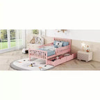 Pink Twin Platform Bed with Guardrails & 2 Storage Drawers, 1-Person