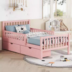 Pink Twin Platform Bed with Guardrails & 2 Storage Drawers, 1-Person