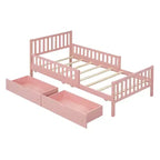Pink Twin Platform Bed with Guardrails & 2 Storage Drawers, 1-Person