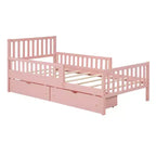 Pink Twin Platform Bed with Guardrails & 2 Storage Drawers, 1-Person