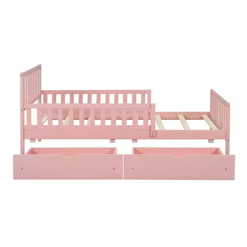 Pink Twin Platform Bed with Guardrails & 2 Storage Drawers, 1-Person