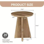 Brown Oak Round End Table, Pedestal Base, 1–2 Person Use