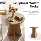 Brown Oak Round End Table, Pedestal Base, 1–2 Person Use