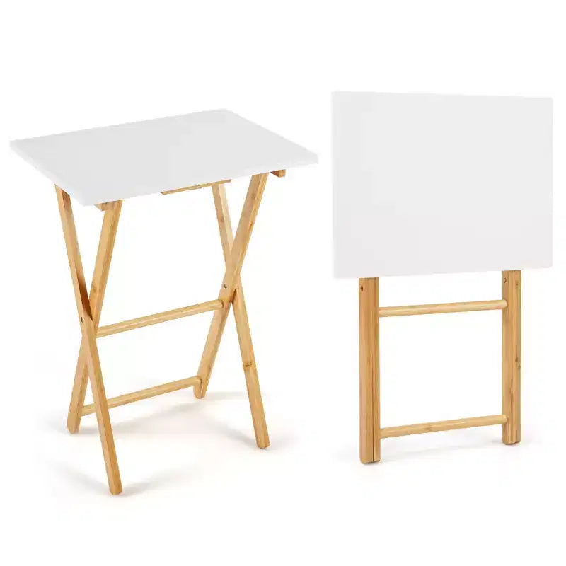 Costway Folding TV Tray Tables Set of 2 Bamboo Snack Table for Small Spaces Bedroom