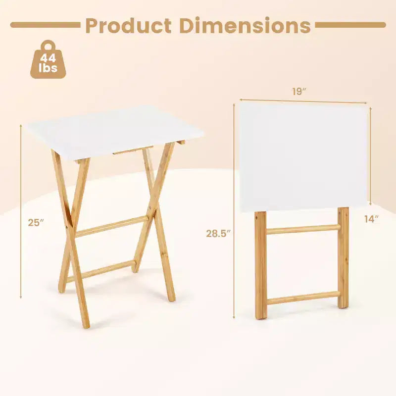 White Bamboo Folding TV Tray Table, Set of 2