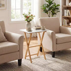 White Bamboo Folding TV Tray Table, Set of 2