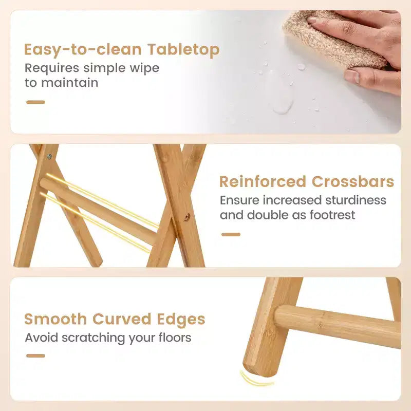 White Bamboo Folding TV Tray Table, Set of 2