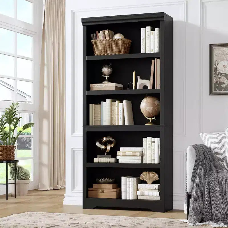 5/6-Tier Adjustable Bookshelf,Farmhouse Tall Bookcase, Freestanding Storage Organizer w/ Anti-Tip Kit for Home Office,Living Room,Study