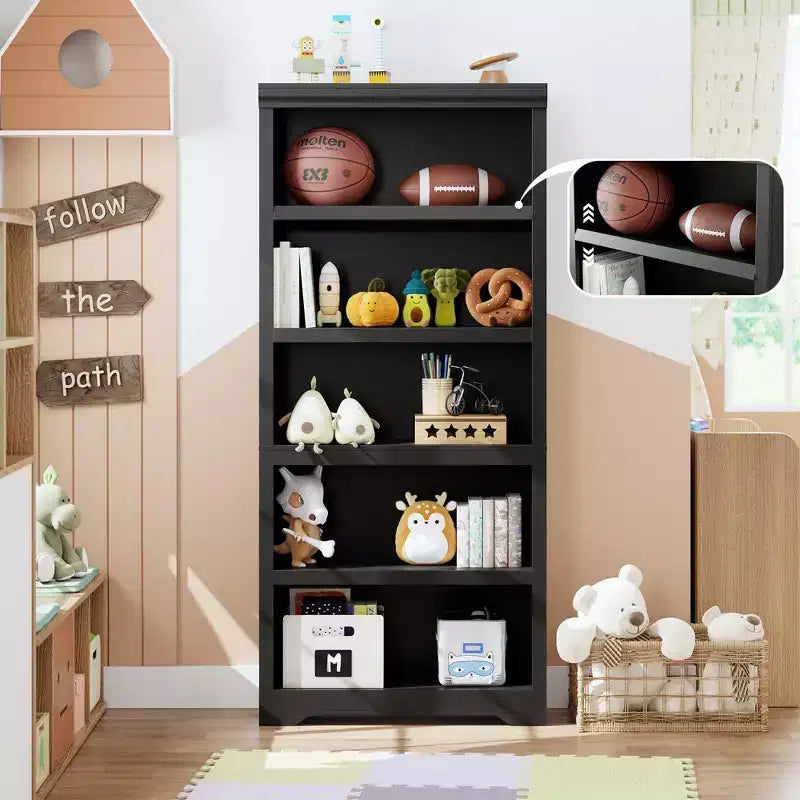 5/6-Tier Adjustable Bookshelf,Farmhouse Tall Bookcase, Freestanding Storage Organizer w/ Anti-Tip Kit for Home Office,Living Room,Study