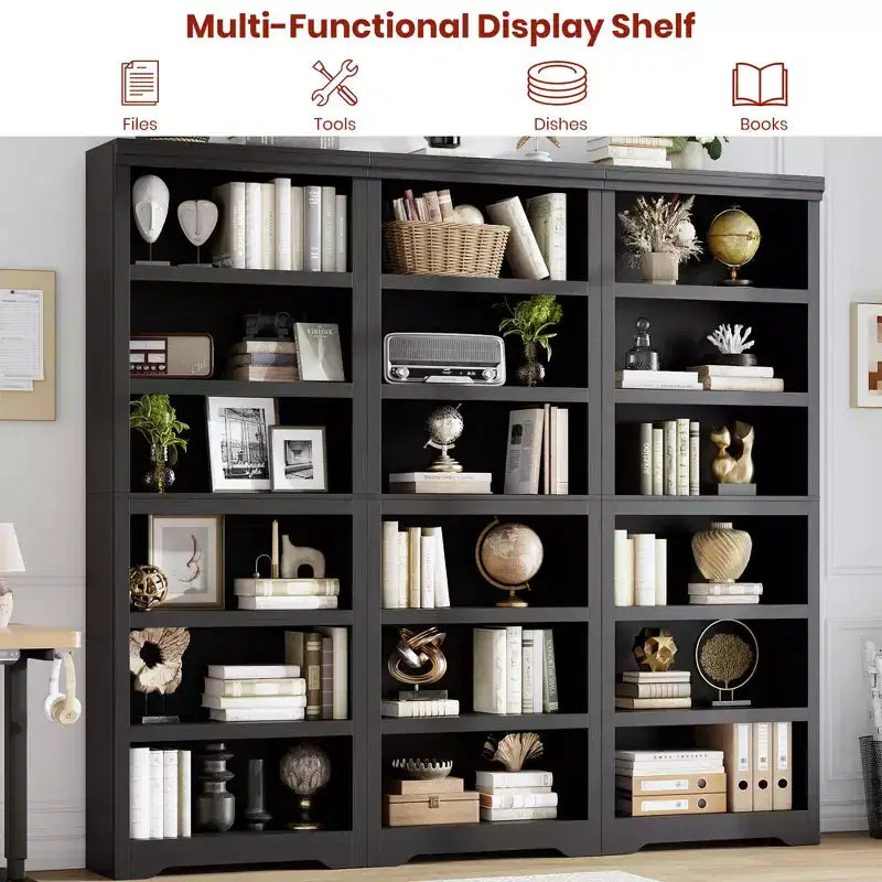 5/6-Tier Adjustable Bookshelf,Farmhouse Tall Bookcase, Freestanding Storage Organizer w/ Anti-Tip Kit for Home Office,Living Room,Study