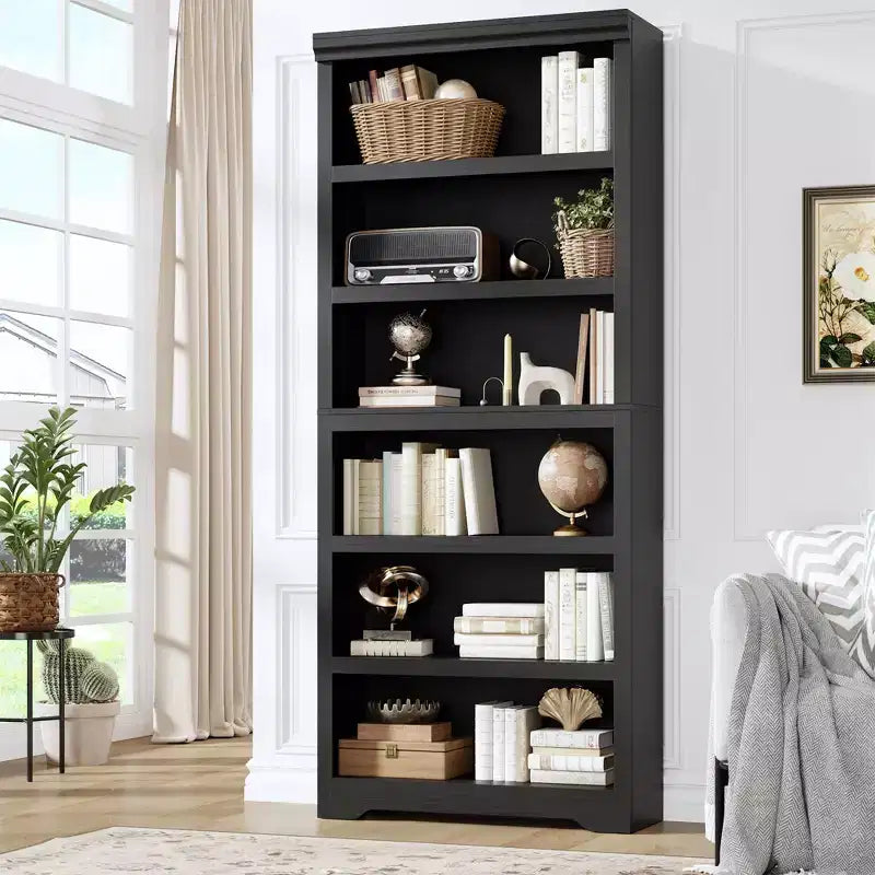 5/6-Tier Adjustable Bookshelf,Farmhouse Tall Bookcase, Freestanding Storage Organizer w/ Anti-Tip Kit for Home Office,Living Room,Study