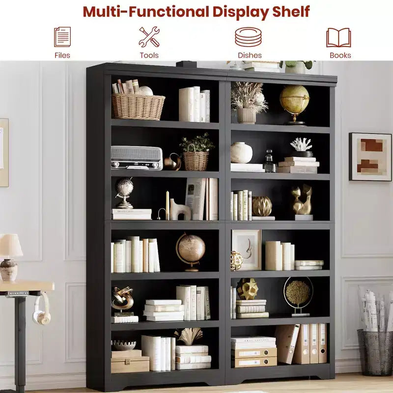 5/6-Tier Adjustable Bookshelf,Farmhouse Tall Bookcase, Freestanding Storage Organizer w/ Anti-Tip Kit for Home Office,Living Room,Study