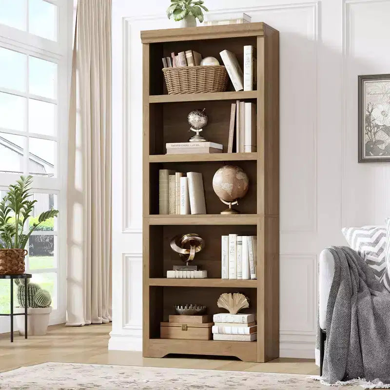 5/6-Tier Adjustable Bookshelf,Farmhouse Tall Bookcase, Freestanding Storage Organizer w/ Anti-Tip Kit for Home Office,Living Room,Study