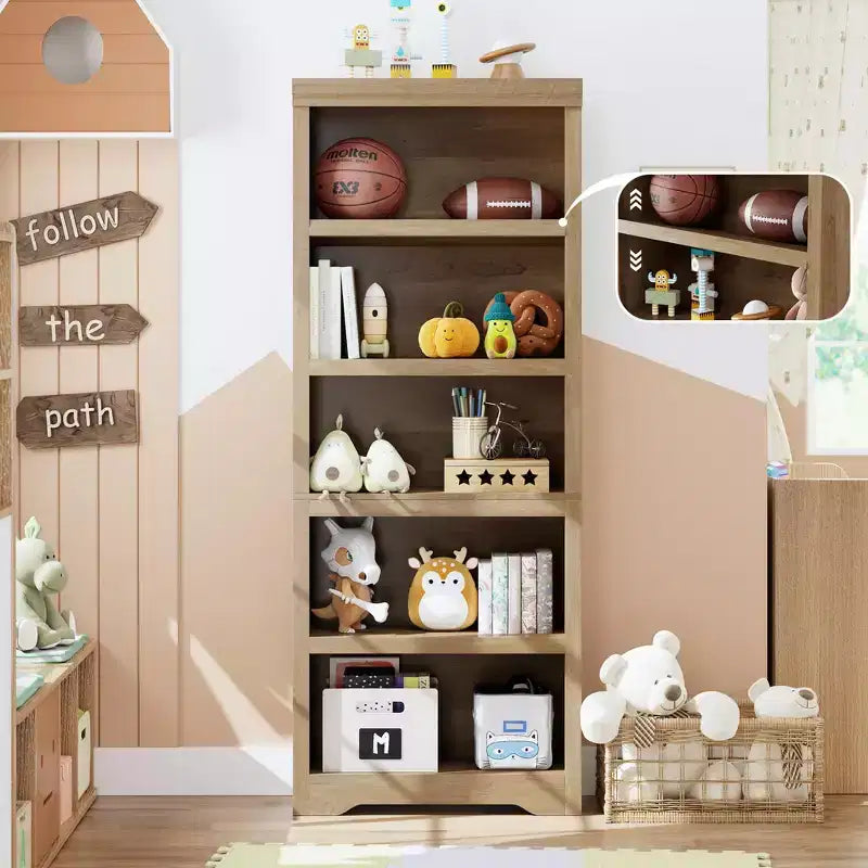 5/6-Tier Adjustable Bookshelf,Farmhouse Tall Bookcase, Freestanding Storage Organizer w/ Anti-Tip Kit for Home Office,Living Room,Study
