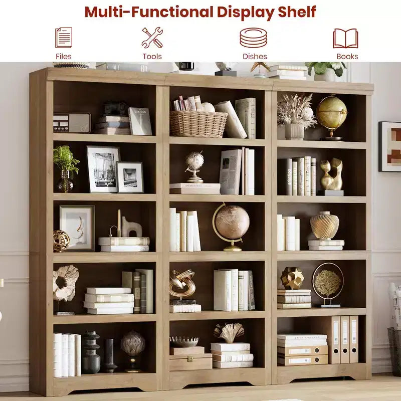 5/6-Tier Adjustable Bookshelf,Farmhouse Tall Bookcase, Freestanding Storage Organizer w/ Anti-Tip Kit for Home Office,Living Room,Study