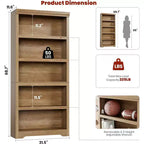 5/6-Tier Adjustable Bookshelf,Farmhouse Tall Bookcase, Freestanding Storage Organizer w/ Anti-Tip Kit for Home Office,Living Room,Study
