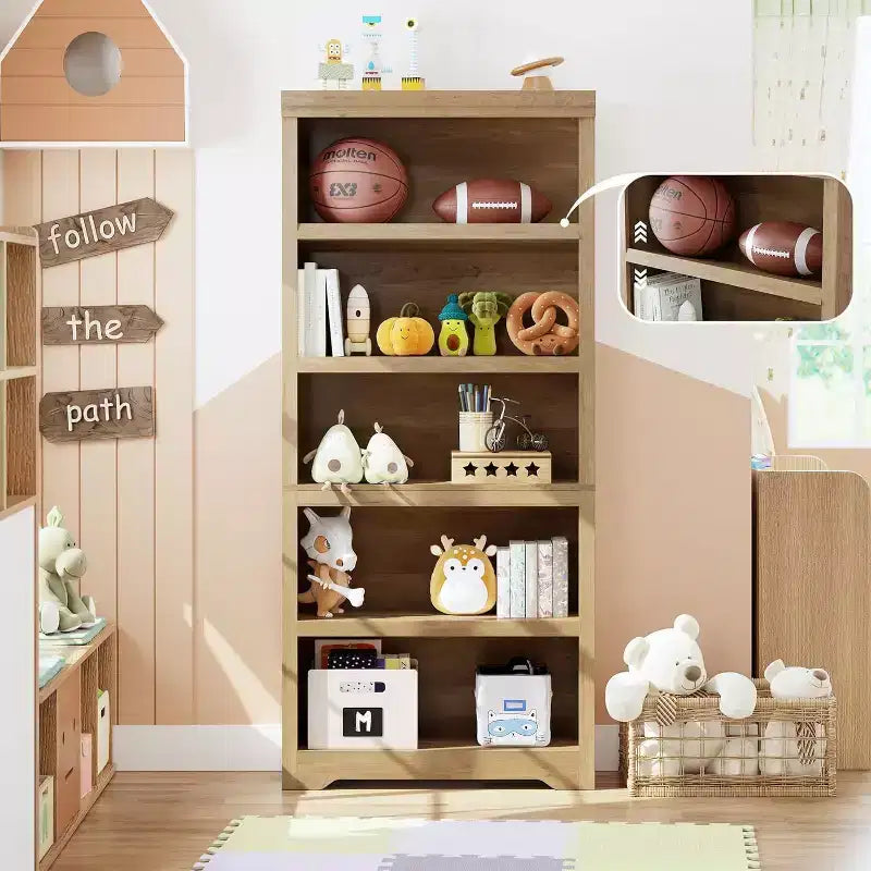 5/6-Tier Adjustable Bookshelf,Farmhouse Tall Bookcase, Freestanding Storage Organizer w/ Anti-Tip Kit for Home Office,Living Room,Study