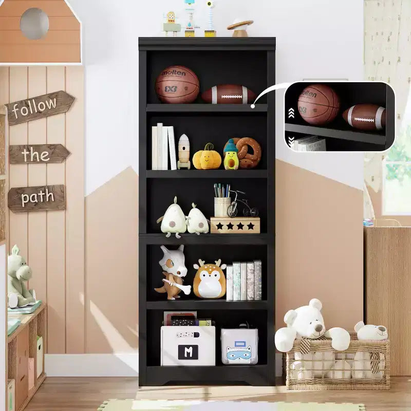 5/6-Tier Adjustable Bookshelf,Farmhouse Tall Bookcase, Freestanding Storage Organizer w/ Anti-Tip Kit for Home Office,Living Room,Study