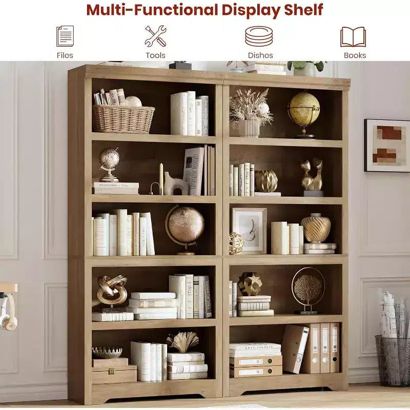 5/6-Tier Adjustable Bookshelf,Farmhouse Tall Bookcase, Freestanding Storage Organizer w/ Anti-Tip Kit for Home Office,Living Room,Study