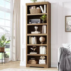 5/6-Tier Adjustable Bookshelf,Farmhouse Tall Bookcase, Freestanding Storage Organizer w/ Anti-Tip Kit for Home Office,Living Room,Study