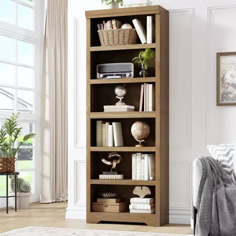 5/6-Tier Adjustable Bookshelf,Farmhouse Tall Bookcase, Freestanding Storage Organizer w/ Anti-Tip Kit for Home Office,Living Room,Study
