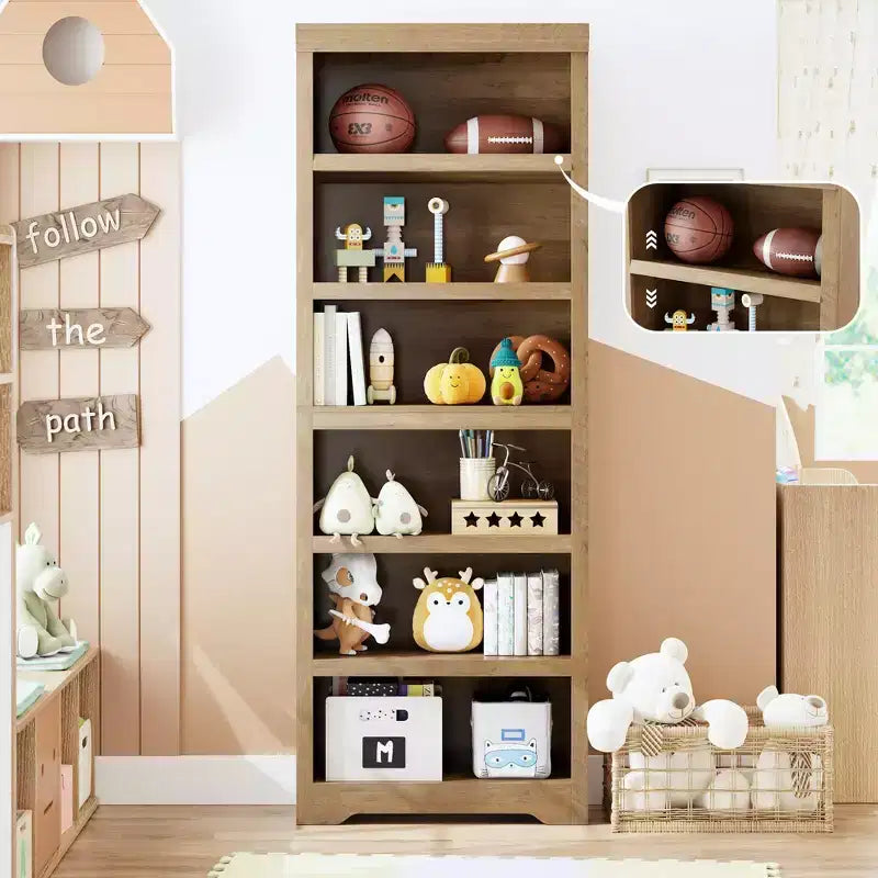 5/6-Tier Adjustable Bookshelf,Farmhouse Tall Bookcase, Freestanding Storage Organizer w/ Anti-Tip Kit for Home Office,Living Room,Study