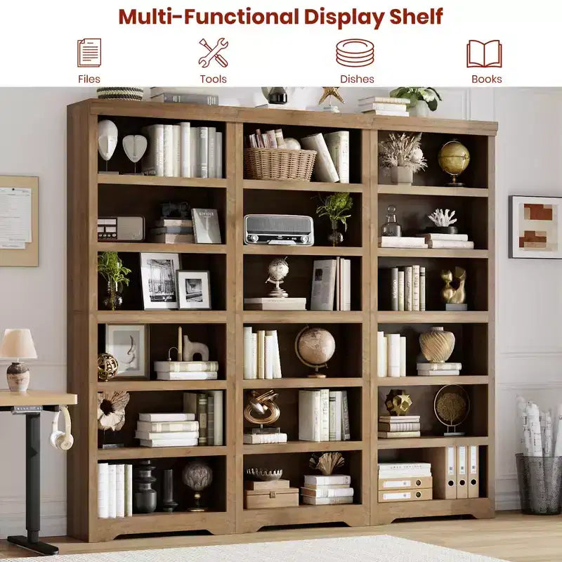 5/6-Tier Adjustable Bookshelf,Farmhouse Tall Bookcase, Freestanding Storage Organizer w/ Anti-Tip Kit for Home Office,Living Room,Study