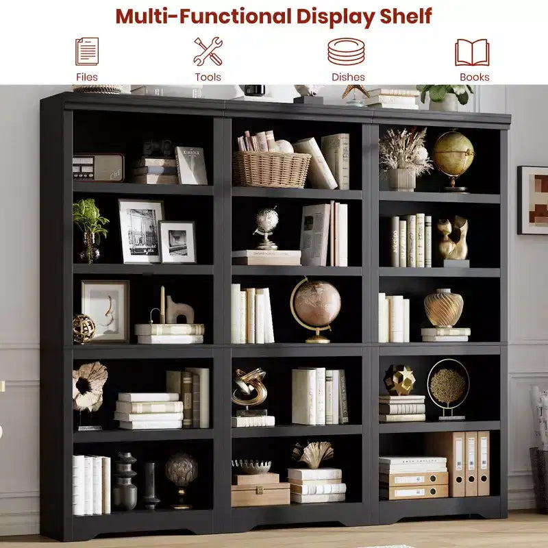 5/6-Tier Adjustable Bookshelf,Farmhouse Tall Bookcase, Freestanding Storage Organizer w/ Anti-Tip Kit for Home Office,Living Room,Study