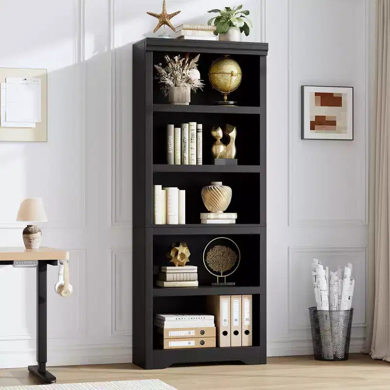 5/6-Tier Adjustable Bookshelf,Farmhouse Tall Bookcase, Freestanding Storage Organizer w/ Anti-Tip Kit for Home Office,Living Room,Study