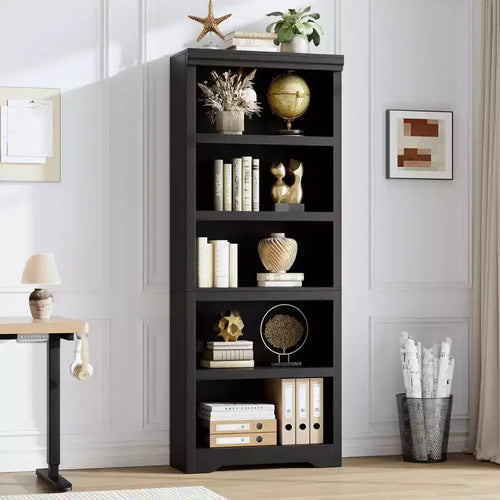5/6-Tier Adjustable Bookshelf,Farmhouse Tall Bookcase, Freestanding Storage Organizer w/ Anti-Tip Kit for Home Office,Living Room,Study