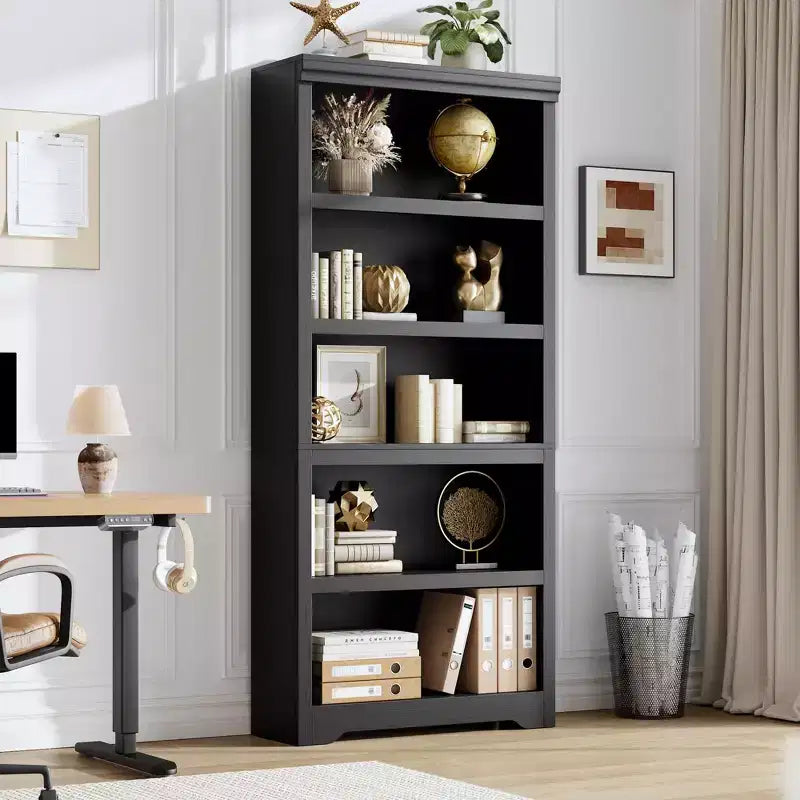 5/6-Tier Adjustable Bookshelf,Farmhouse Tall Bookcase, Freestanding Storage Organizer w/ Anti-Tip Kit for Home Office,Living Room,Study