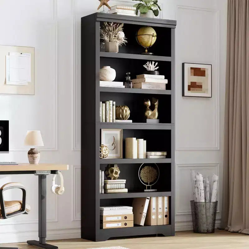 5/6-Tier Adjustable Bookshelf,Farmhouse Tall Bookcase, Freestanding Storage Organizer w/ Anti-Tip Kit for Home Office,Living Room,Study