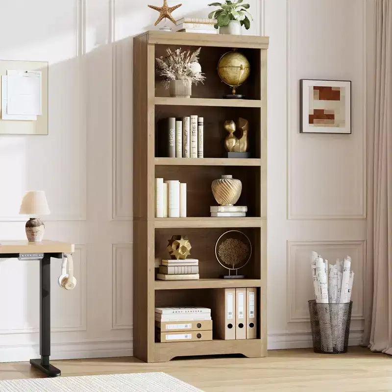 5/6-Tier Adjustable Bookshelf,Farmhouse Tall Bookcase, Freestanding Storage Organizer w/ Anti-Tip Kit for Home Office,Living Room,Study