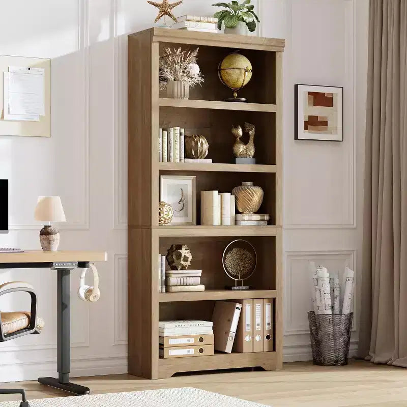 5/6-Tier Adjustable Bookshelf,Farmhouse Tall Bookcase, Freestanding Storage Organizer w/ Anti-Tip Kit for Home Office,Living Room,Study