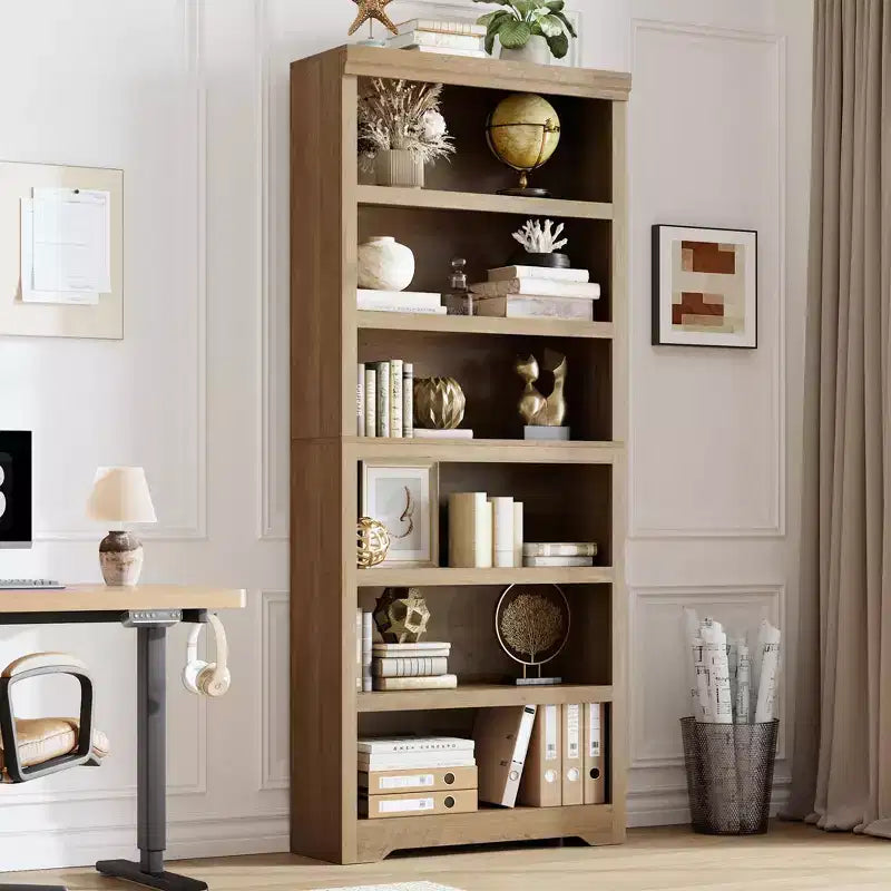 5/6-Tier Adjustable Bookshelf,Farmhouse Tall Bookcase, Freestanding Storage Organizer w/ Anti-Tip Kit for Home Office,Living Room,Study