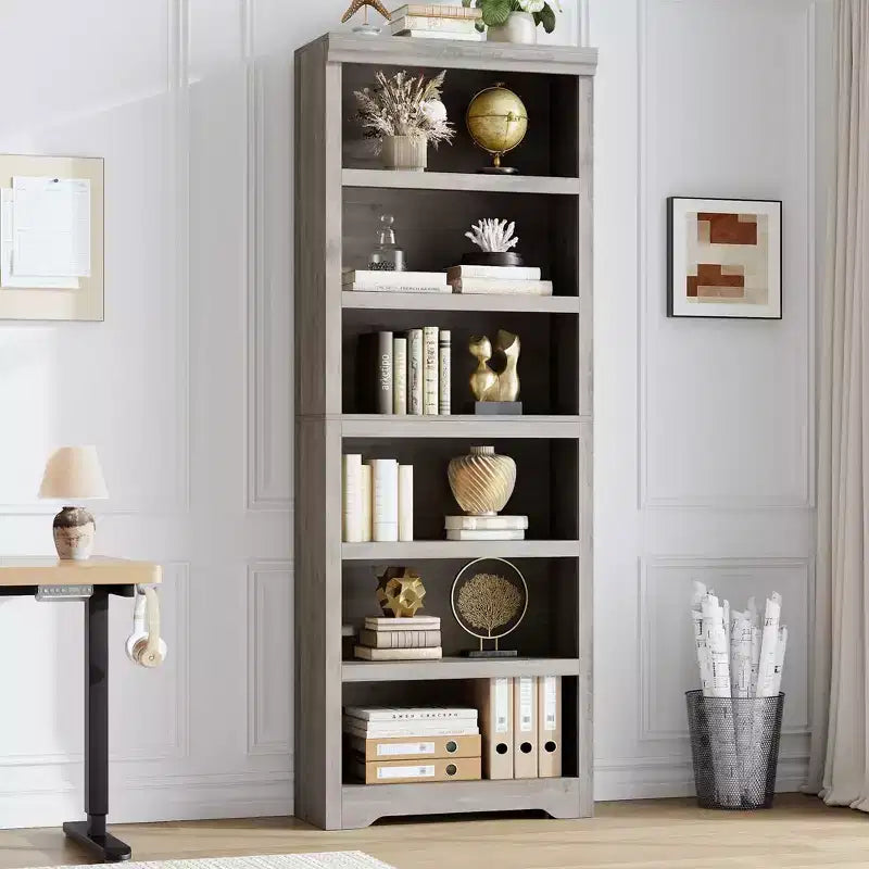 5/6-Tier Adjustable Bookshelf,Farmhouse Tall Bookcase, Freestanding Storage Organizer w/ Anti-Tip Kit for Home Office,Living Room,Study
