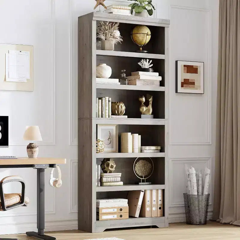 5/6-Tier Adjustable Bookshelf,Farmhouse Tall Bookcase, Freestanding Storage Organizer w/ Anti-Tip Kit for Home Office,Living Room,Study